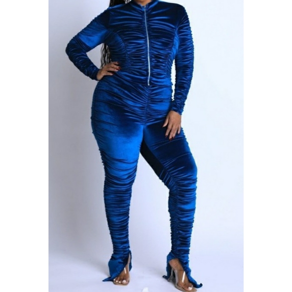 Cozy Rouched Colbat Blue Longsleeve Pants Set - Picture 6 of 6